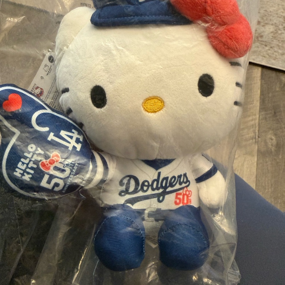 Hello Kitty Dodgers Plush with Blue and White